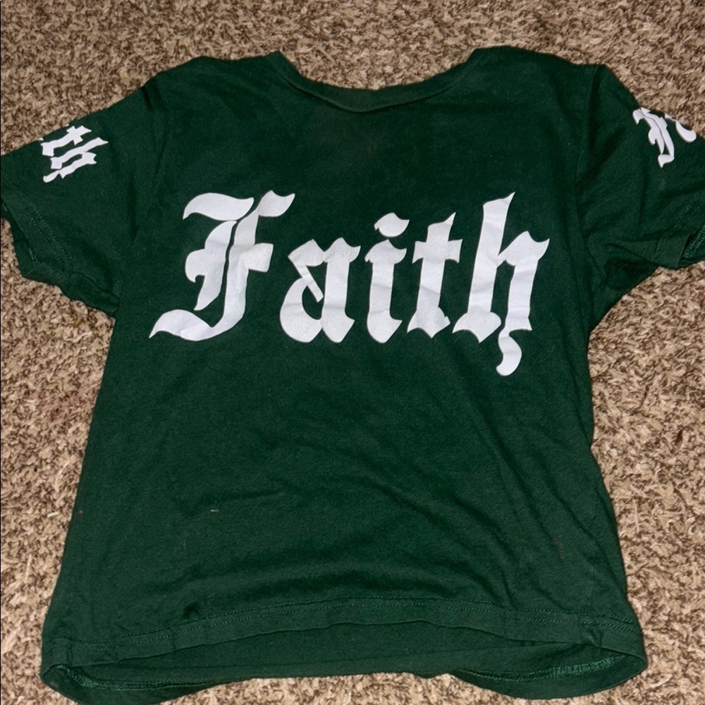 Green Short Sleeve Tee with Bold Faith Print
